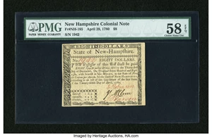 image for: New Hampshire April 29, 1780 $8 PMG Choice About Unc 58 EPQ....
