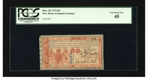 image for: New Jersey March 25, 1776 £6 PCGS Extremely Fine 45....