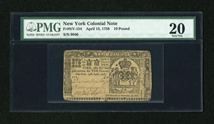 image for: New York April 15, 1758 £10 PMG Very Fine 20....