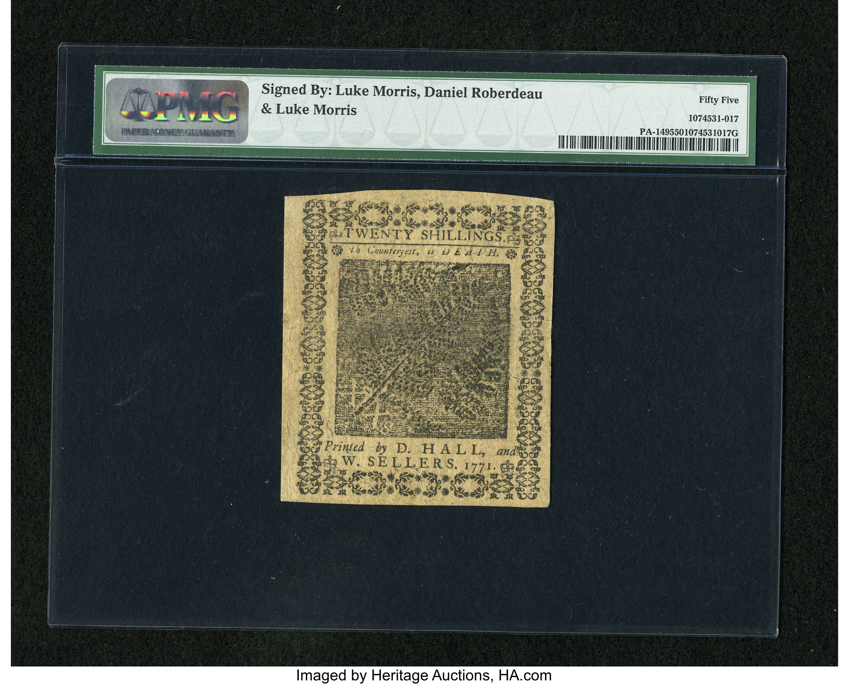 image for: Pennsylvania March 20, 1771 20s PMG About Uncirculated 55....