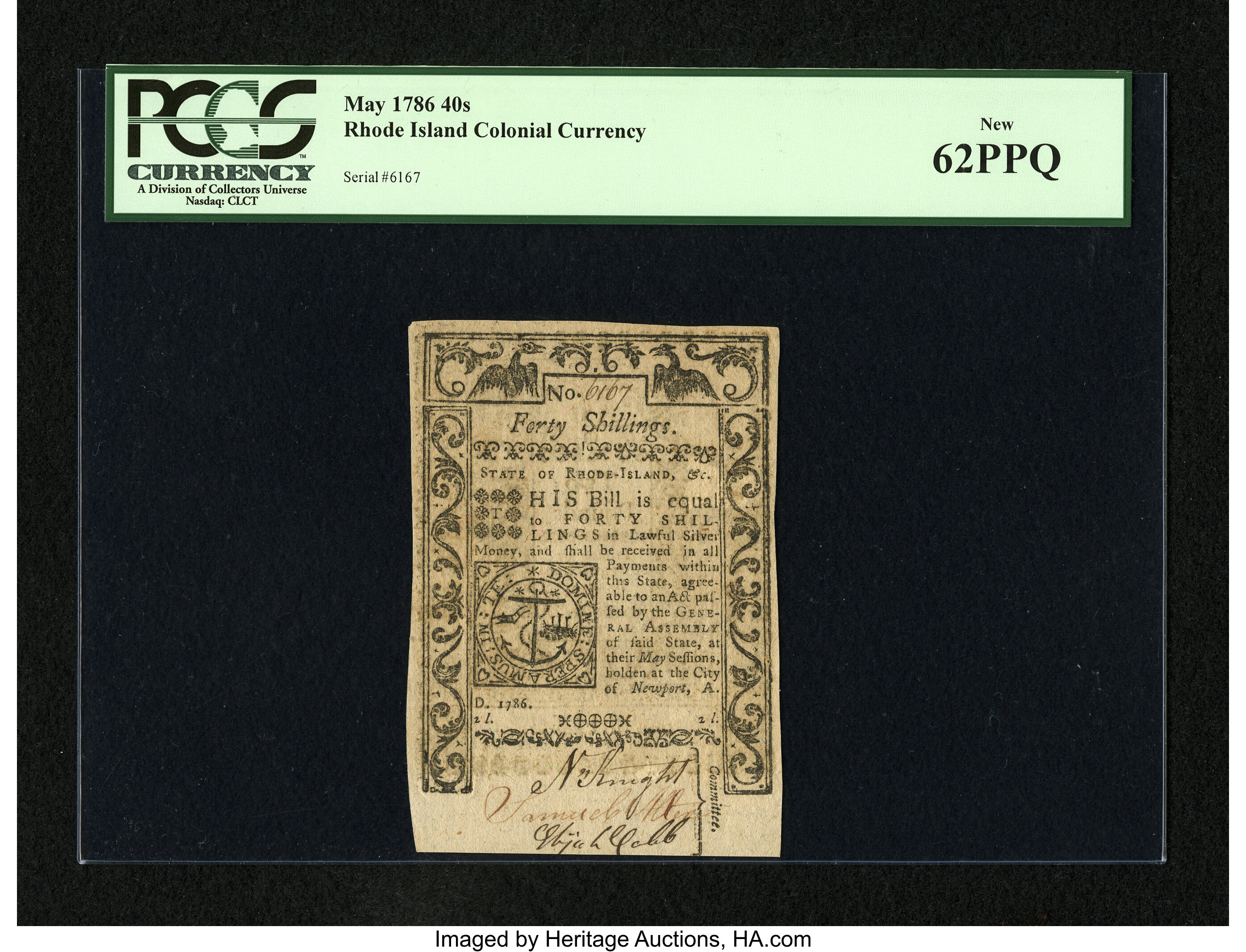image for: Rhode Island May 1786 40s PCGS New 62PPQ....