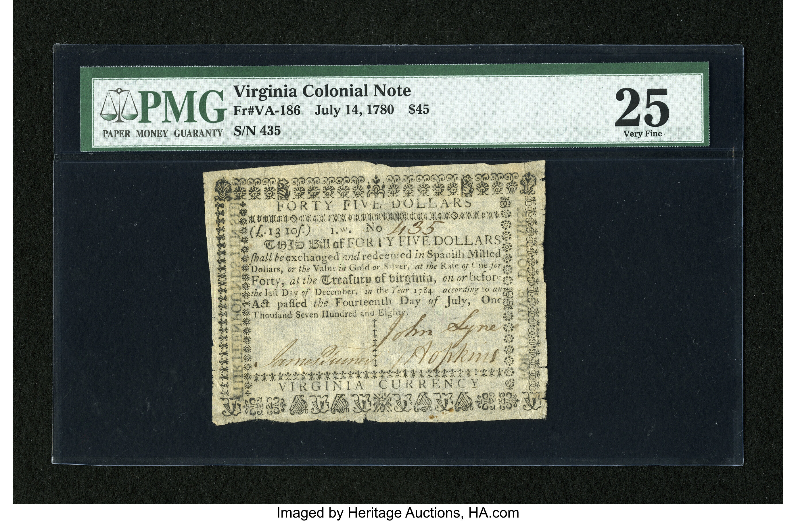 image for: Virginia July 14, 1780 $45 PMG Very Fine 25....