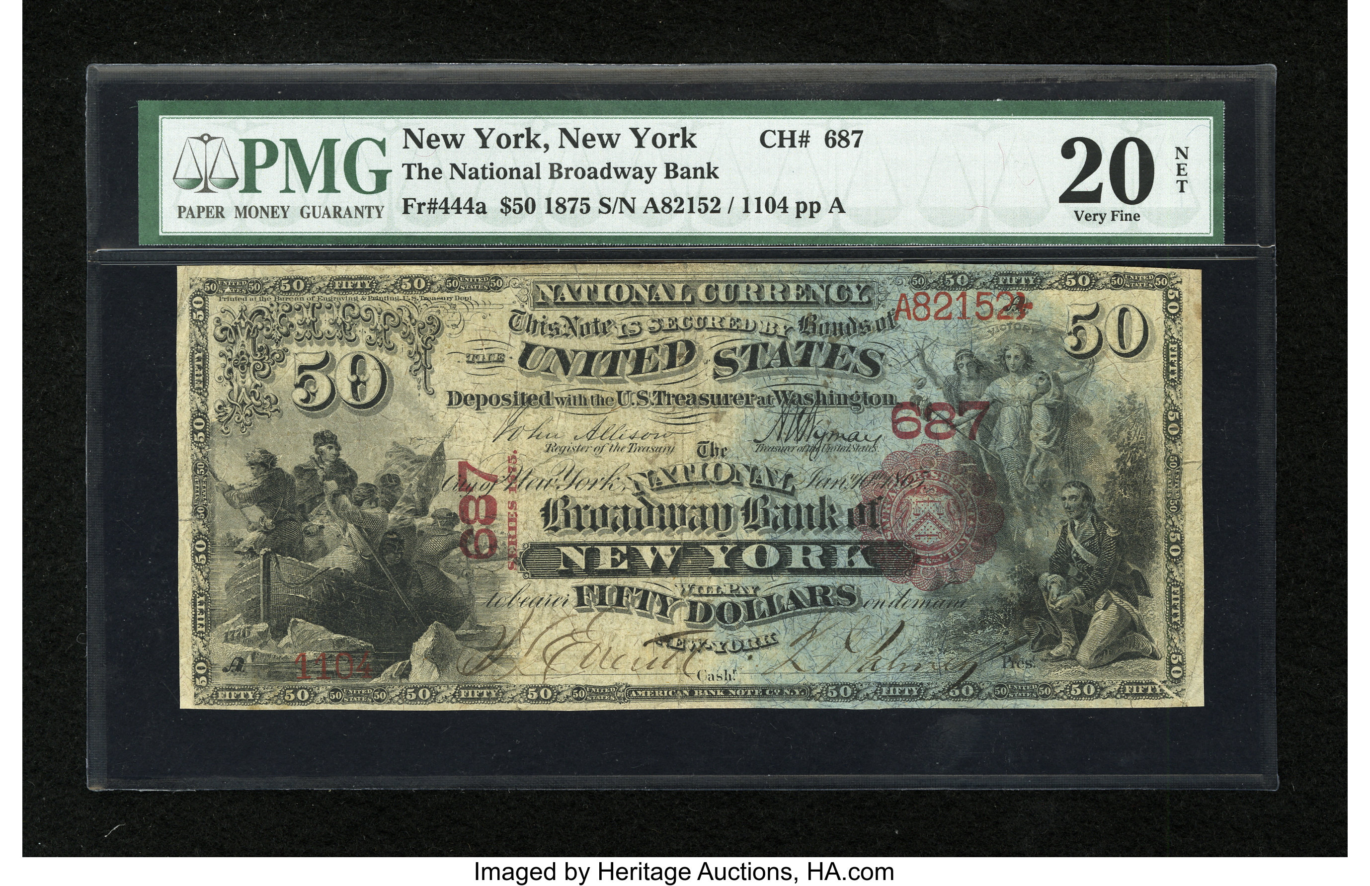 image for: New York, NY - $50 1875 Fr. 444a The National Broadway Bank Ch. # 687...