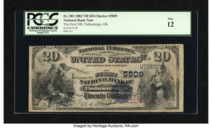 image for: Tishomingo, OK - $20 1882 Value Back Fr. 583 The First NB Ch. # (W)5809...