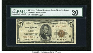image for: Fr. 1850-H $5 1929 Federal Reserve Bank Note. PMG Very Fine 20....