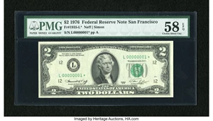 image for: Fr. 1935-L* $2 1976 Federal Reserve Note. PMG Choice About Unc 58 EPQ....