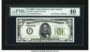 image for: Fr. 1954-F $5 1928D Federal Reserve Note. PMG Extremely Fine 40....