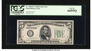 image for: Fr. 1960-E* $5 1934D Federal Reserve Note. PCGS Gem New 66PPQ....