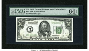image for: Fr. 2100-C $50 1928 Federal Reserve Note. PMG Choice Uncirculated 64 EPQ....