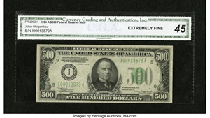 image for: Fr. 2202-I $500 1934A Federal Reserve Note. CGA Extremely Fine 45....