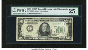 image for: Fr. 2202-I $500 1934A Federal Reserve Note. PMG Very Fine 25....