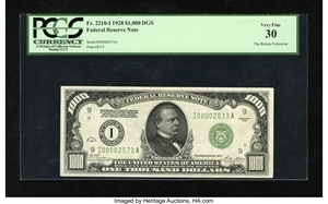 image for: Fr. 2210-I $1000 1928 Federal Reserve Note. PCGS Very Fine 30....