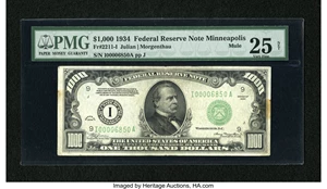 image for: Fr. 2211-I $1000 1934 Mule Federal Reserve Note. PMG Very Fine 25 NET....