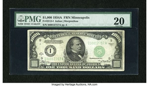 image for: Fr. 2212-I $1000 1934A Federal Reserve Note. PMG Very Fine 20....