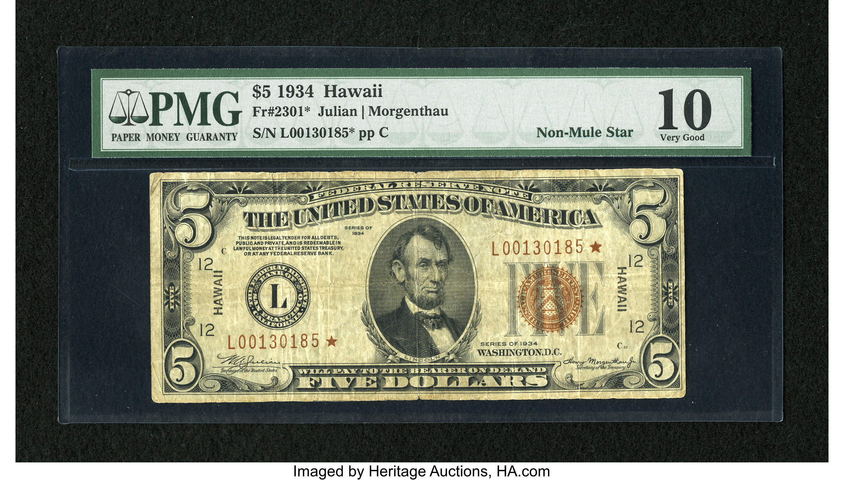 image for: Fr. 2301* $5 1934 Hawaii Federal Reserve Note. PMG Very Good 10....