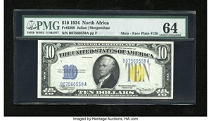 image for: Fr. 2308 $10 1934 North Africa Silver Certificate. PMG Choice Uncirculated 64....