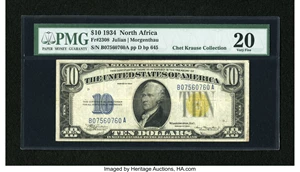 image for: Fr. 2308 $10 1934 North Africa Silver Certificate. PMG Very Fine 20....