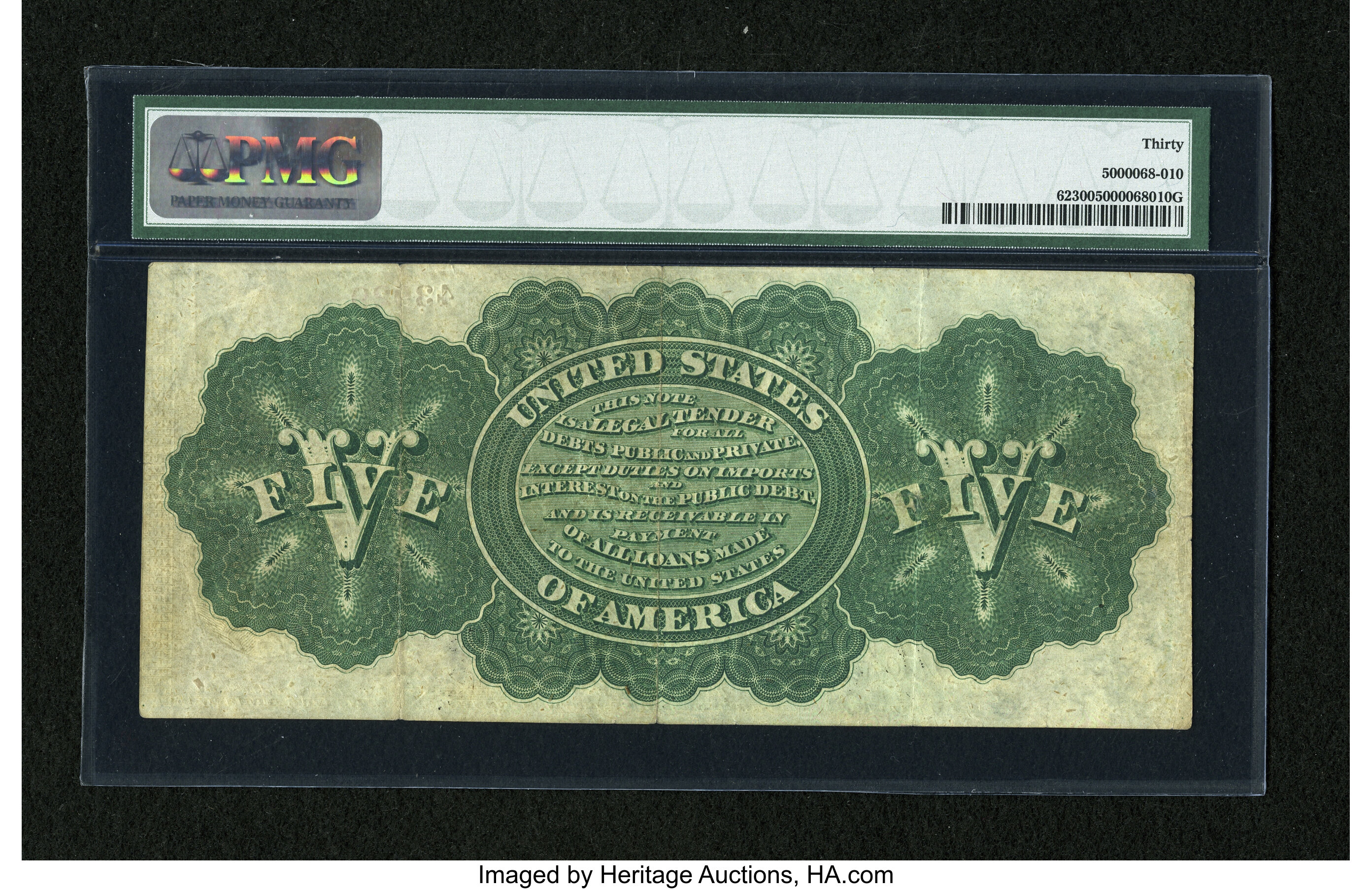 image for: Fr. 62 $5 1862 Legal Tender PMG Very Fine 30....