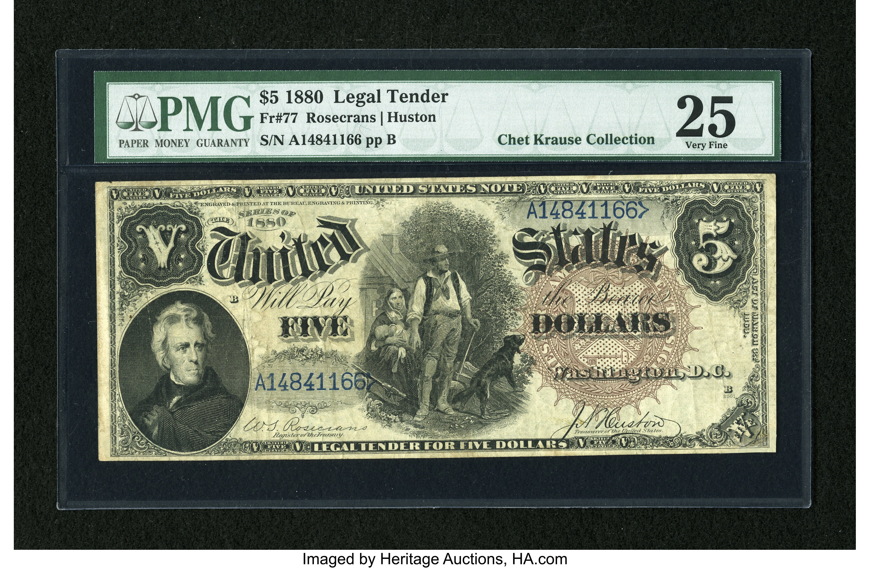 image for: Fr. 77 $5 1880 Legal Tender PMG Very Fine 25....