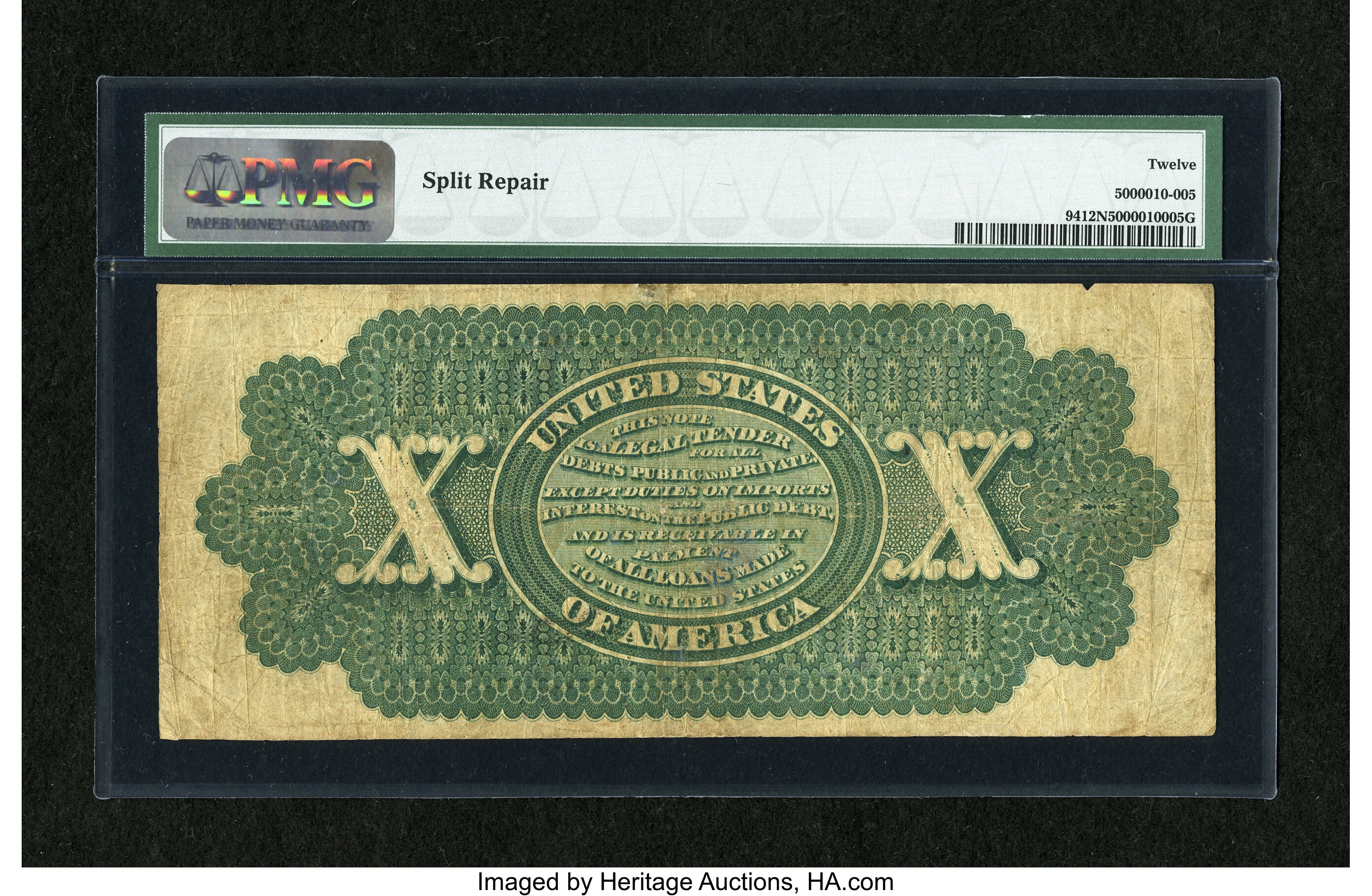 image for: Fr. 94 $10 1862 Legal Tender PMG Fine 12 Net.