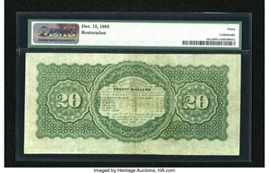 image for: Fr. 191a $20 1864 Compound Interest Treasury Note PMG Very Fine 30 Net....