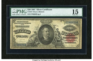 image for: Fr. 319 $20 1891 Silver Certificate PMG Choice Fine 15....