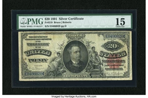 image for: Fr. 319 $20 1891 Silver Certificate PMG Choice Fine 15....