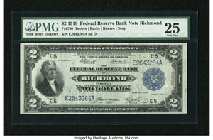 image for: Fr. 760 $2 1918 Federal Reserve Bank Note PMG Very Fine 25....