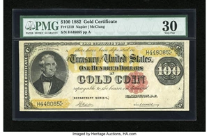 image for: Fr. 1210 $100 1882 Gold Certificate PMG Very Fine 30....