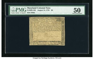 image for: Maryland August 14, 1776 $8 PMG About Uncirculated 50....