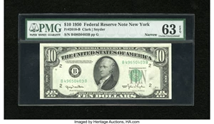 image for: Fr. 2010-B $10 1950 Narrow Federal Reserve Note. PMG Choice Uncirculated 63 EPQ....