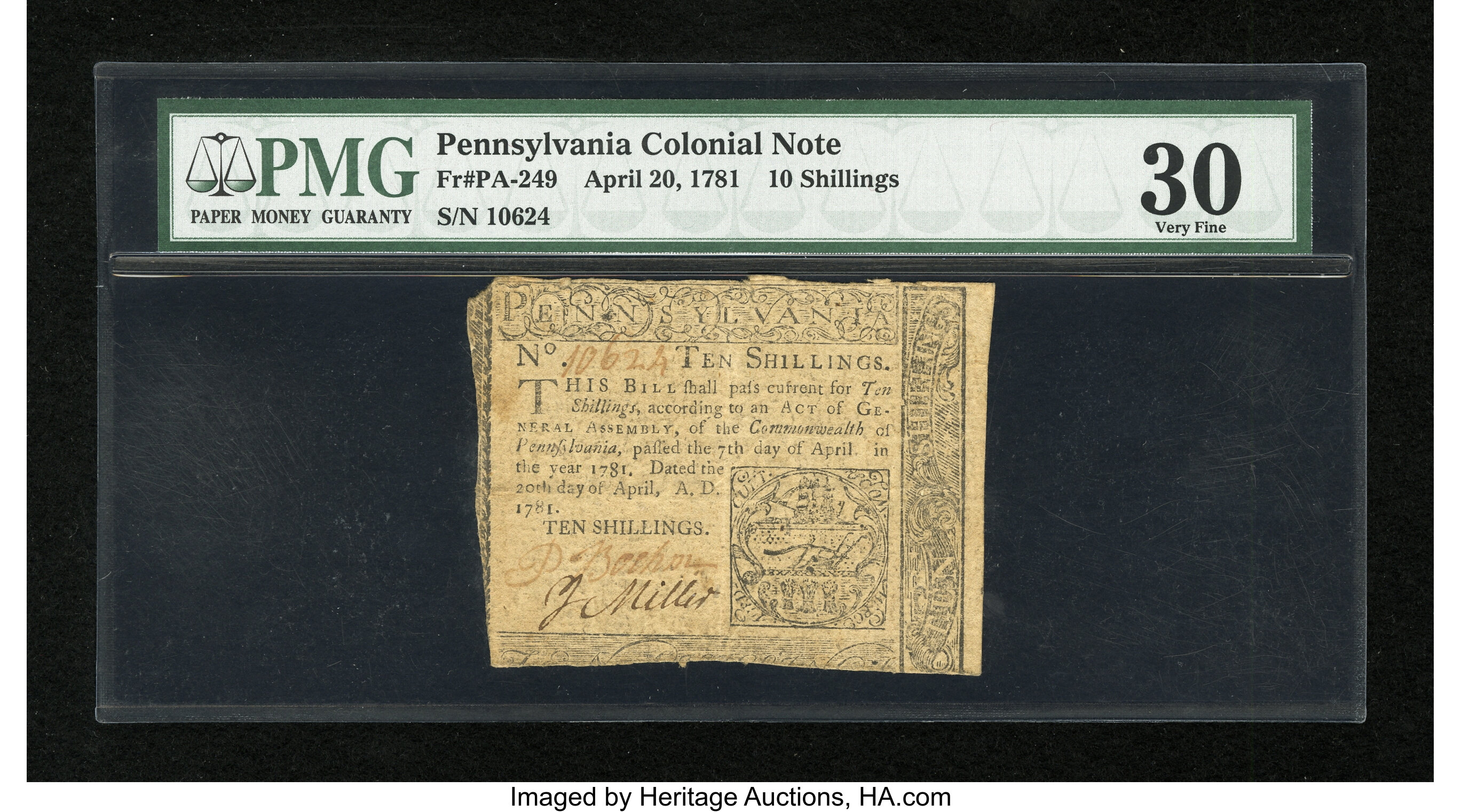 image for: Pennsylvania April 20, 1781 10s PMG Very Fine 30....