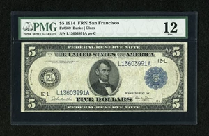 image for: Fr. 889 $5 1914 Federal Reserve Note PMG Fine 12....