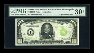 image for: Fr. 2211-I $1000 1934 Light Green Seal Federal Reserve Note. PMG Very Fine 30 EPQ....