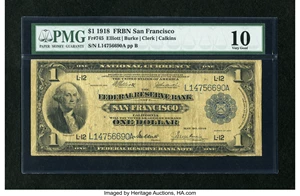 image for: Fr. 745 $1 1918 Federal Reserve Bank Note PMG Very Good 10....