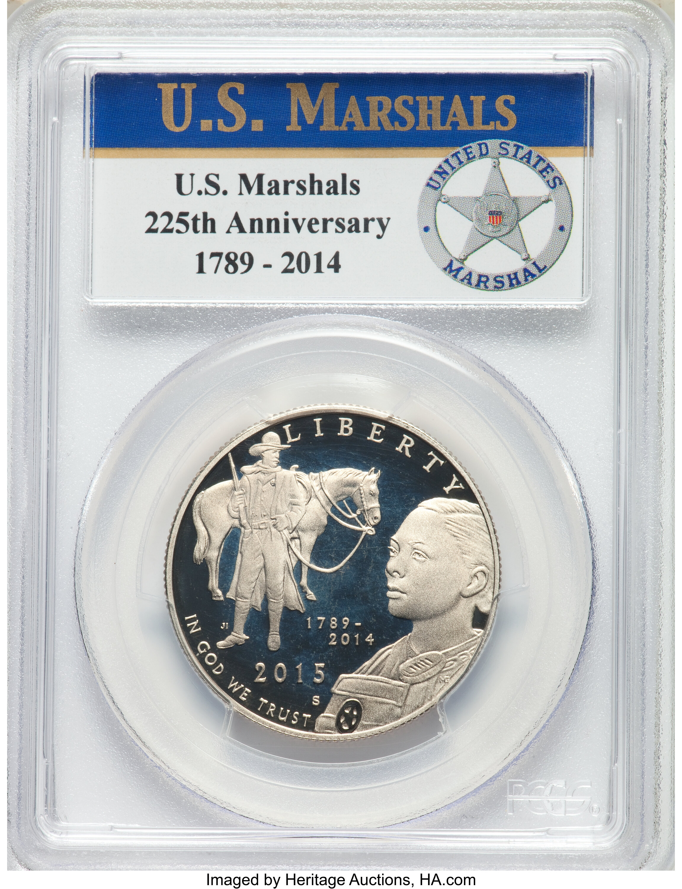 image for: 2015-S 50C U.S. Marshals Service, USMS Label PR70 Deep Cameo PCGS. PCGS Population: (25). NGC Census: (0)....