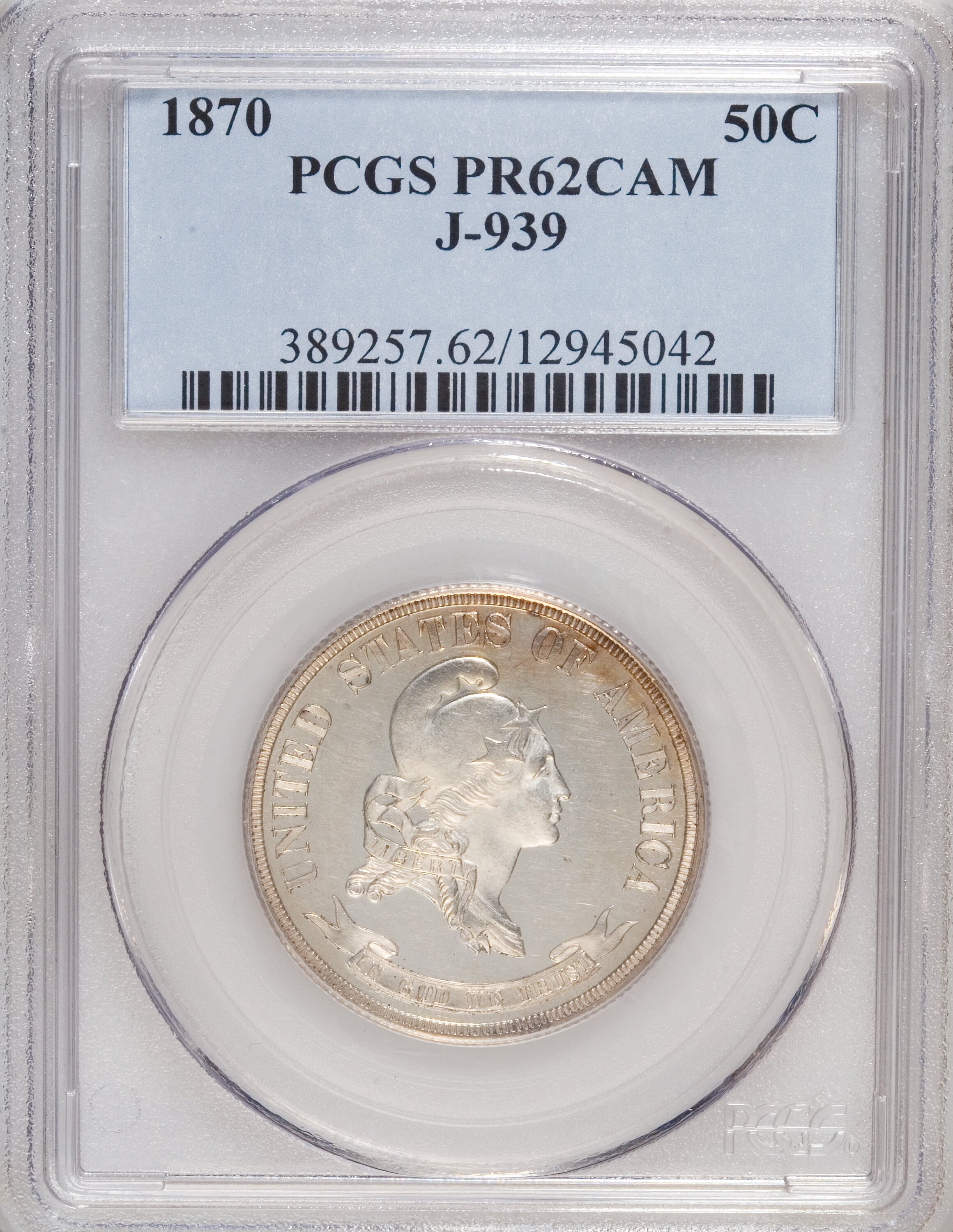 image for: 1870 50C Standard Silver Half Dollar, Judd-939, Pollock-1052, R.5, PR62 Cameo PCGS....