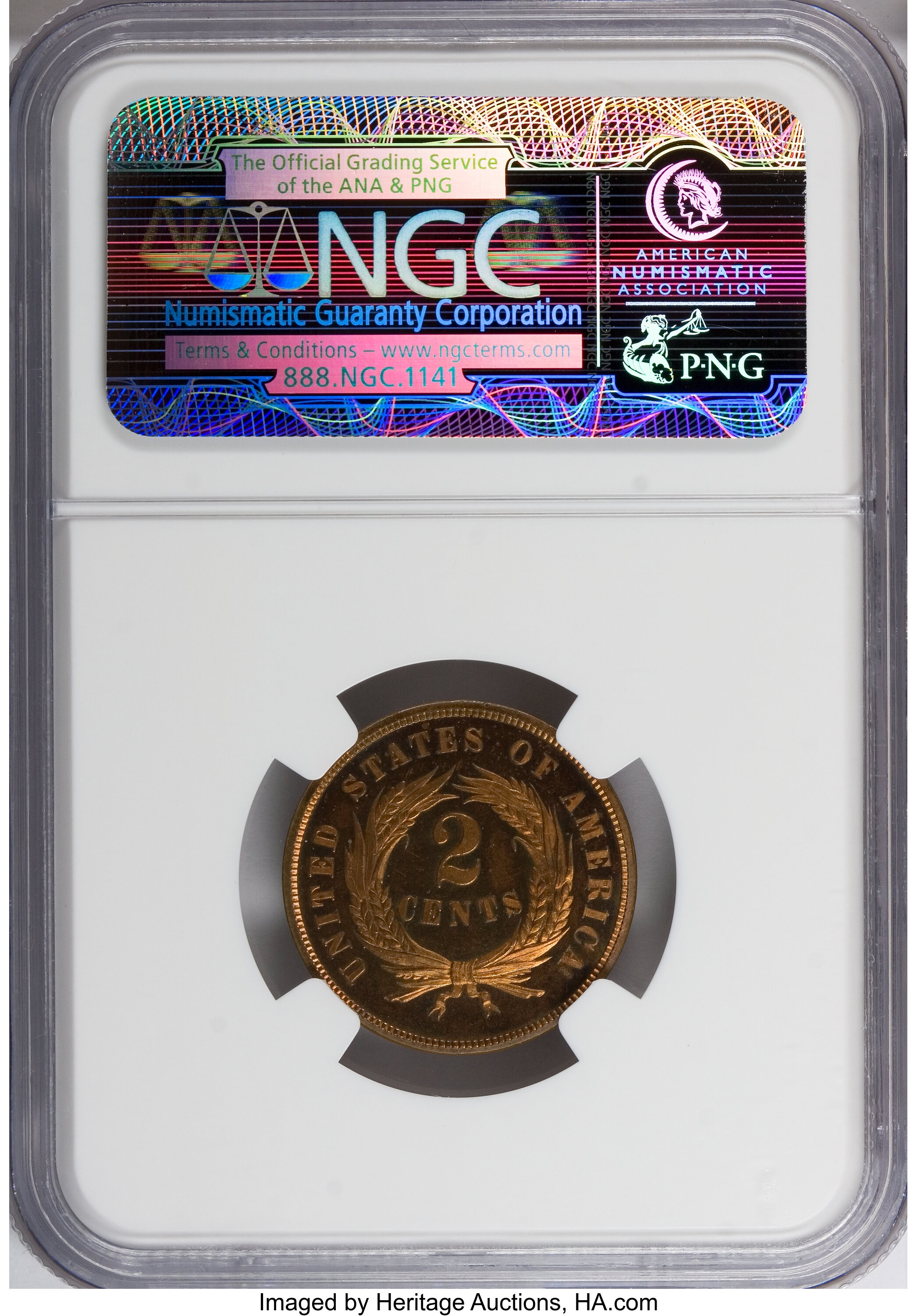 image for: 1867 2C PR65 Red Cameo NGC....