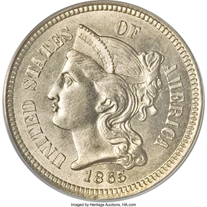 image for: 1865 3CN MS67 PCGS. CAC....