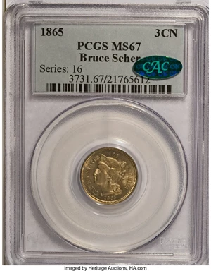 image for: 1865 3CN MS67 PCGS. CAC....