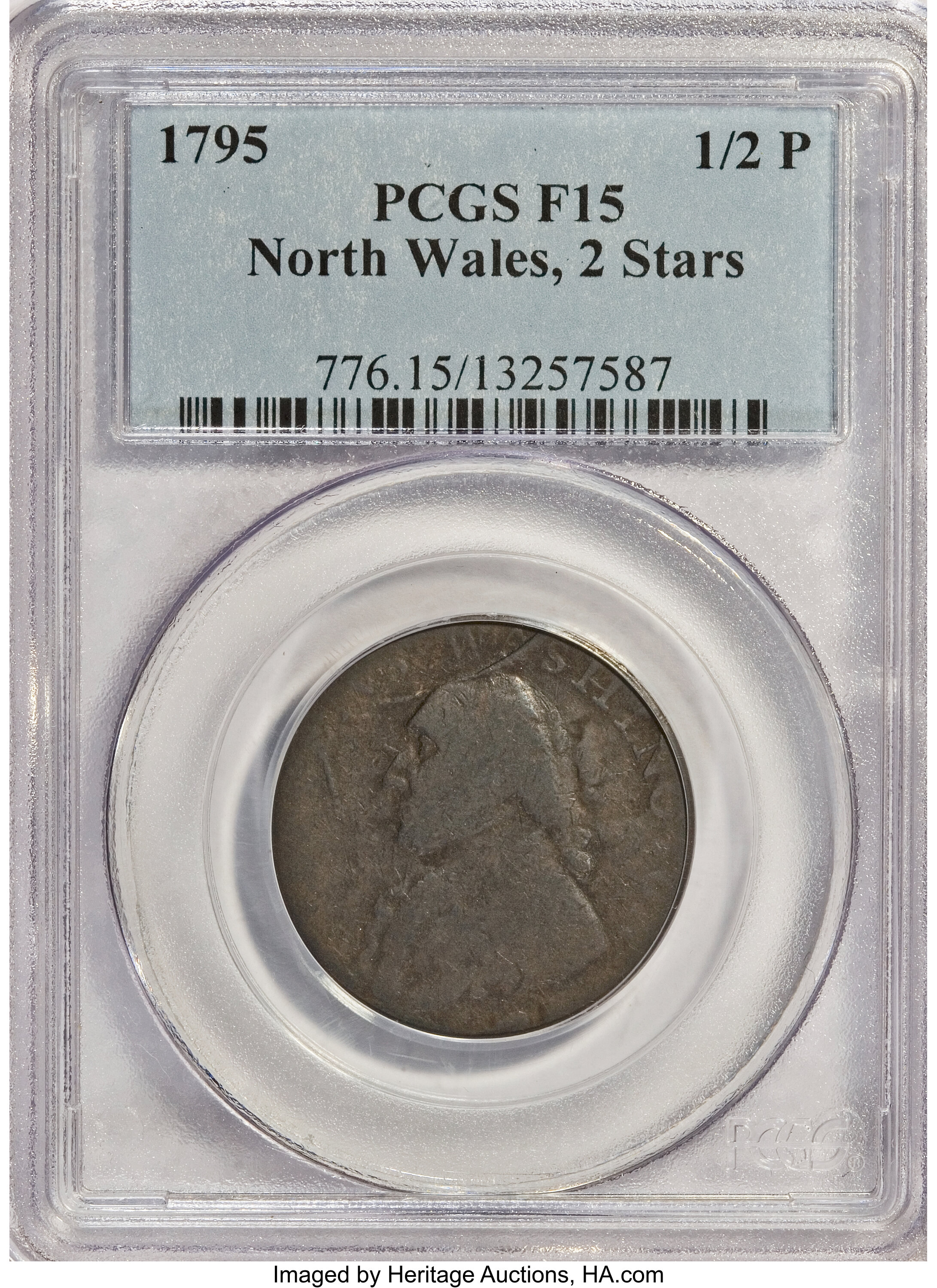 image for: 1795 1/2P Washington North Wales Halfpenny, Two Stars at Each Side of Harp Fine 15 PCGS....