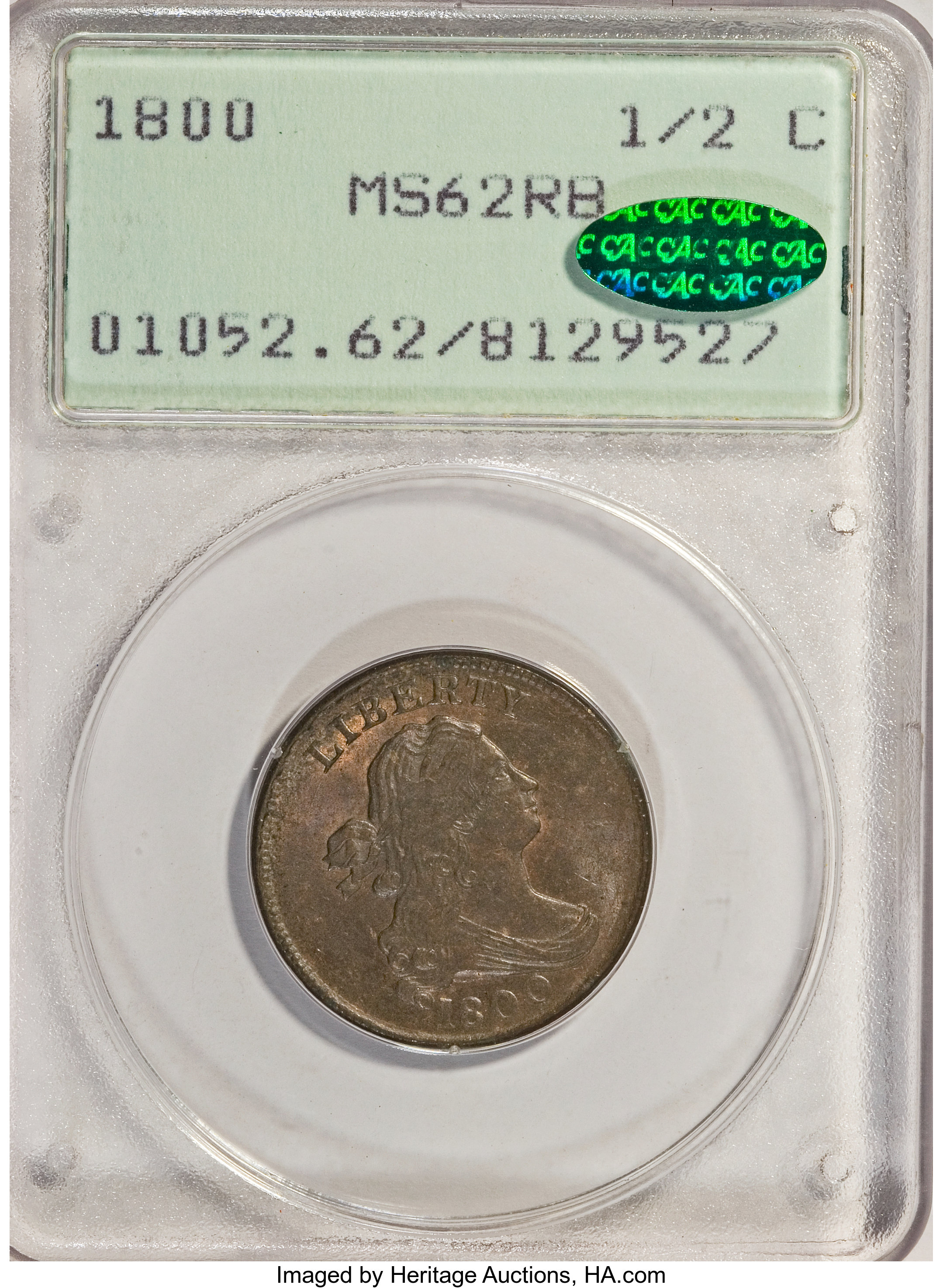 1800 1/2c MS RB MS62 RB CAC thumbnail 6