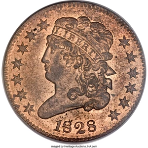 image for: 1828 1/2 C 13 Stars MS63 Red PCGS....
