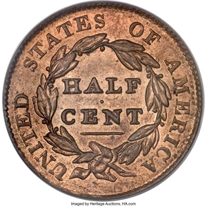 image for: 1828 1/2 C 13 Stars MS63 Red PCGS....