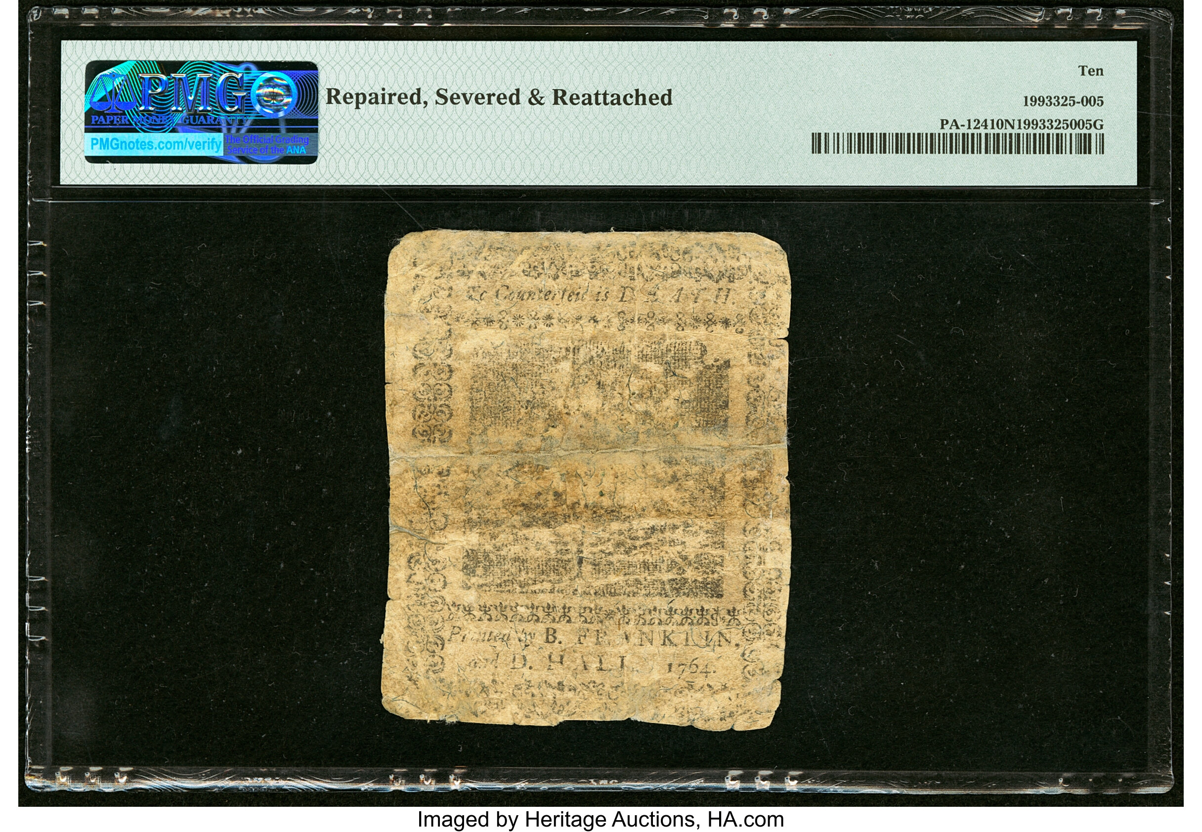image for: Pennsylvania June 18, 1764 10s PMG Very Good 10 Net....