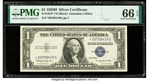 image for: Fr. 1618* $1 1935H Silver Certificate Star. PMG Gem Uncirculated 66 EPQ....