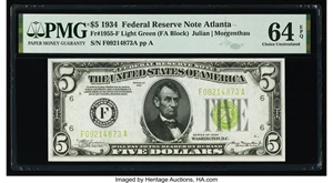 image for: Fr. 1955-F $5 1934 Federal Reserve Note. PMG Choice Uncirculated 64 EPQ....