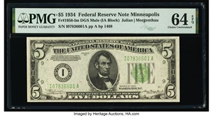 image for: Fr. 1956-I $5 1934 Mule Federal Reserve Note. PMG Choice Uncirculated 64 EPQ....