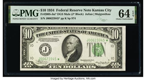 image for: Fr. 2005-J* $10 1934 Mule Federal Reserve Star Note. PMG Choice Uncirculated 64 EPQ....
