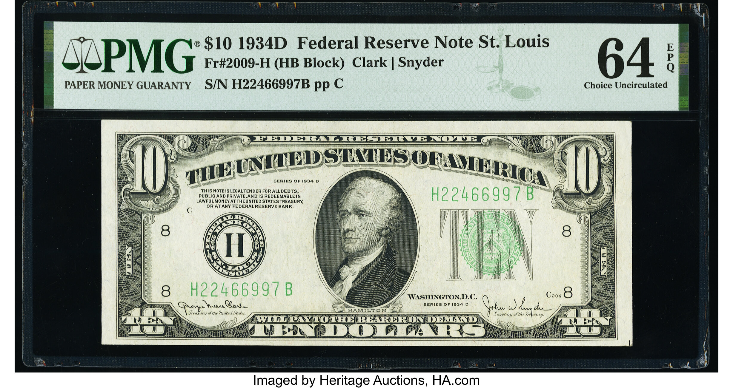 image for: Fr. 2009-H $10 1934D Federal Reserve Note. PMG Choice Uncirculated 64 EPQ....